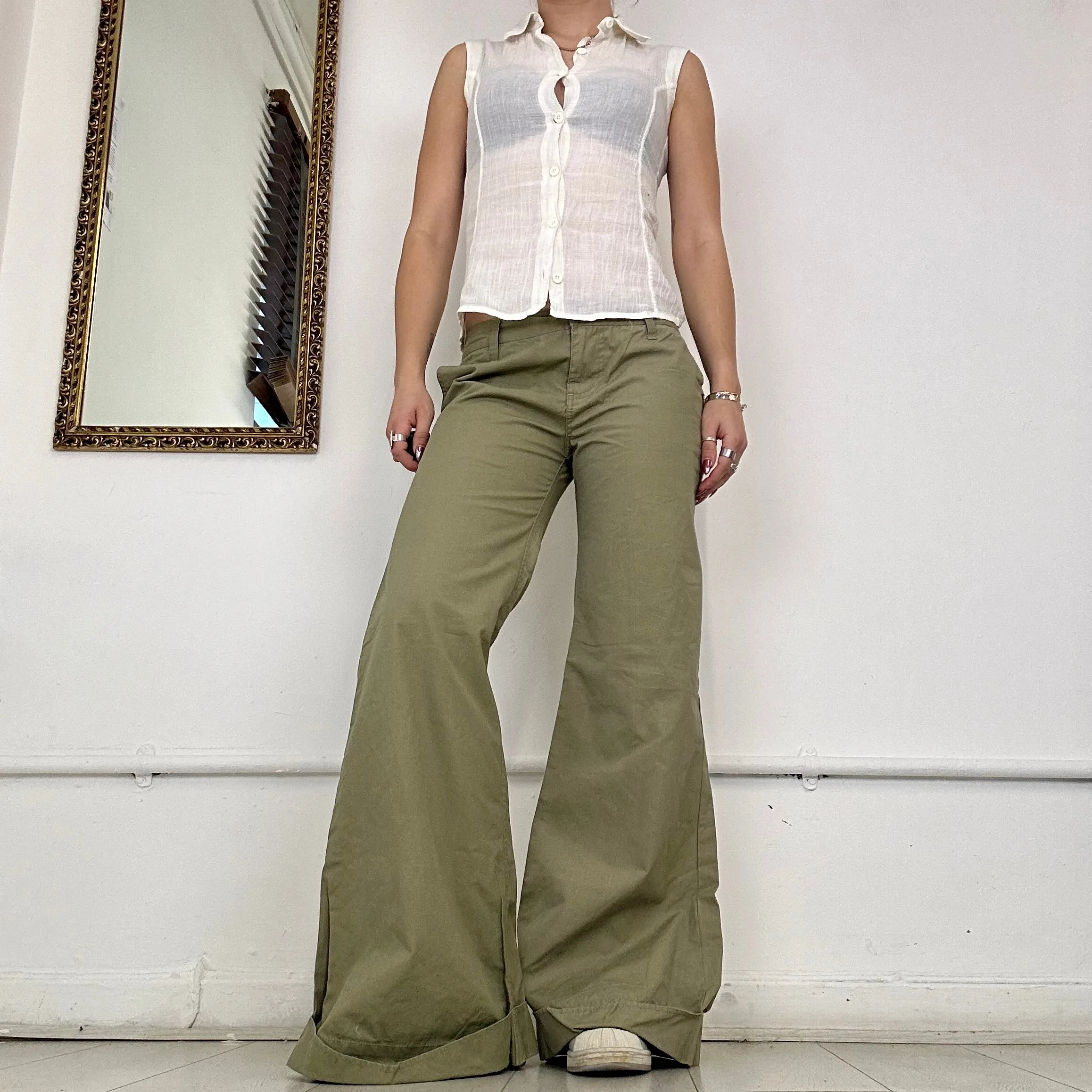 00's bench khaki flared trousers