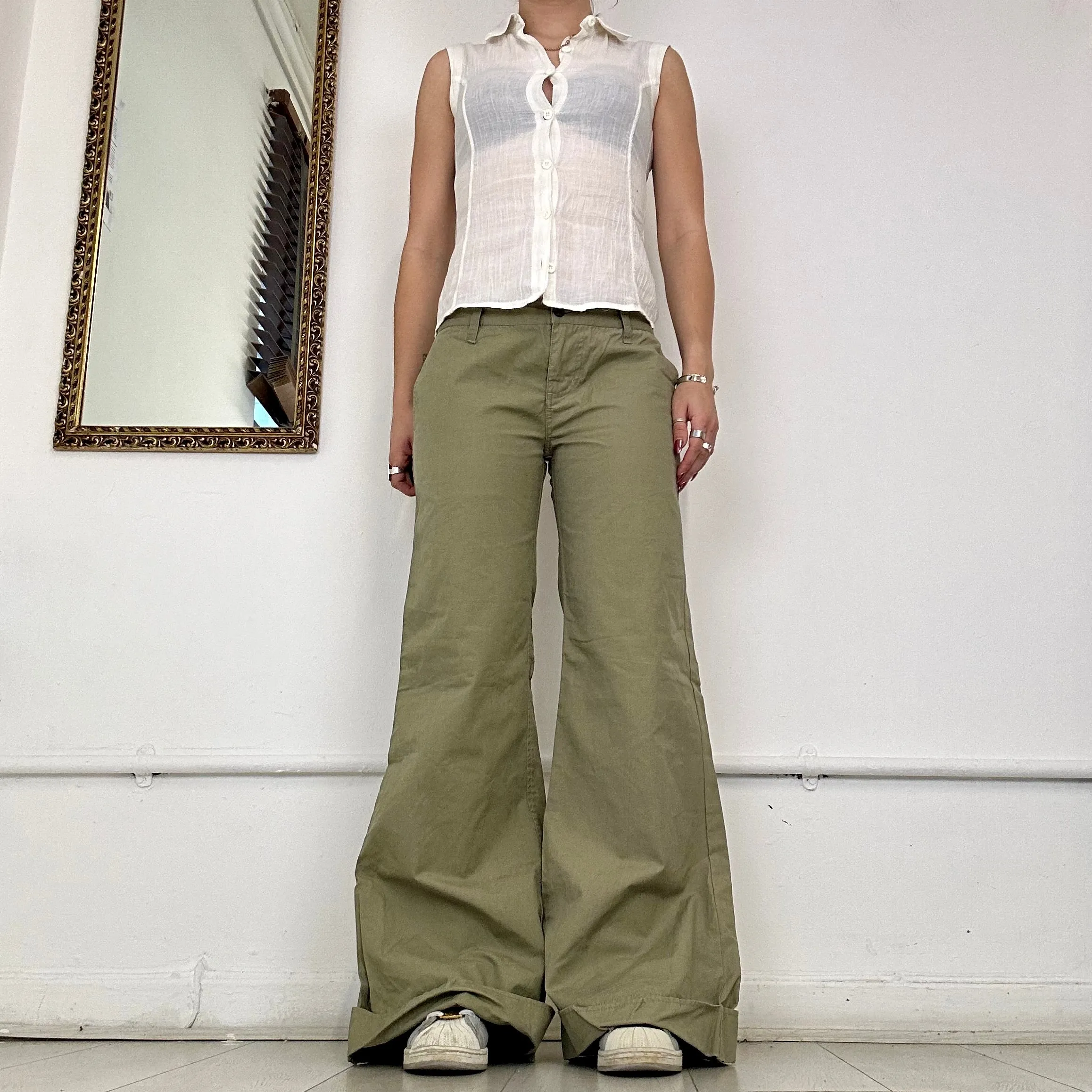 00's bench khaki flared trousers