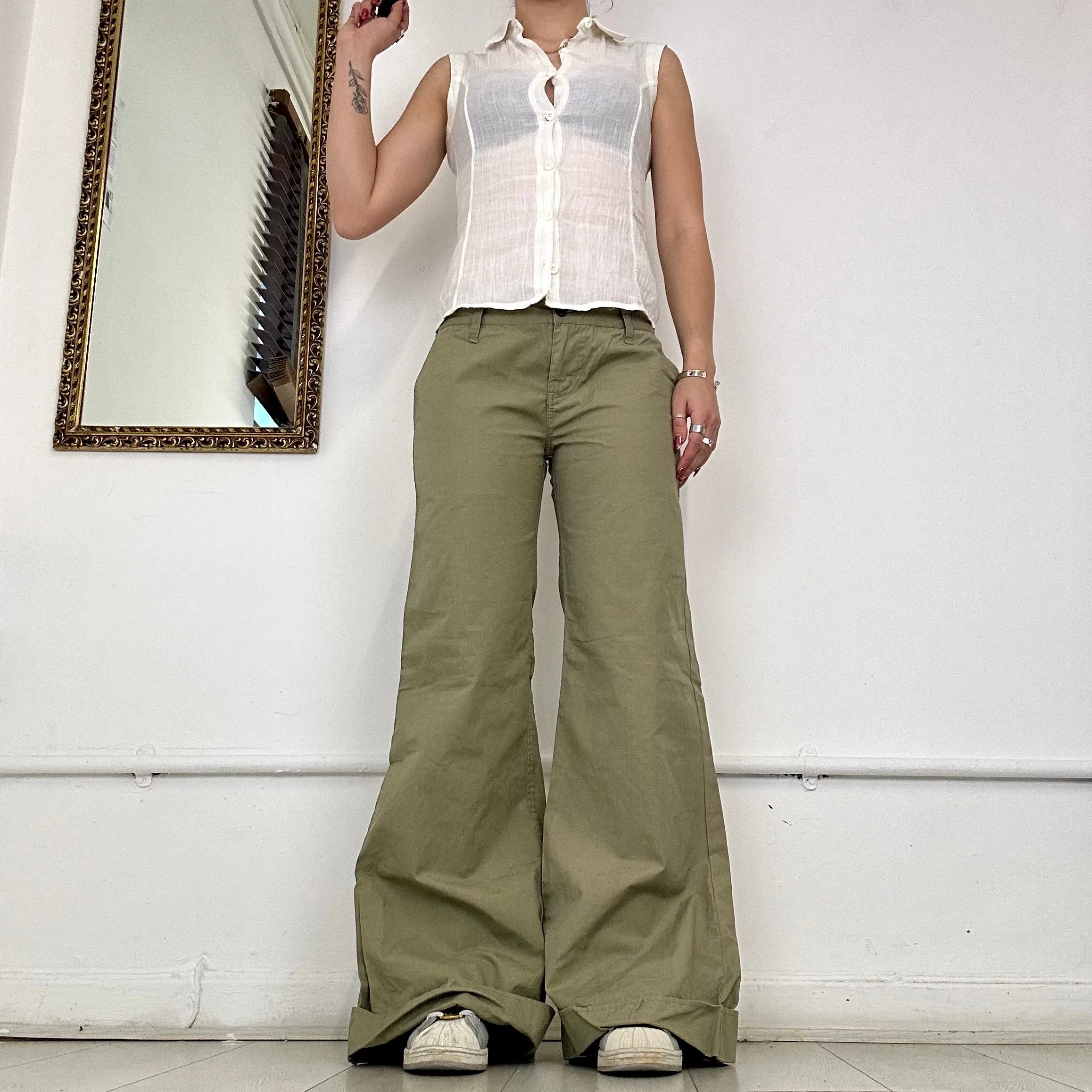 00's bench khaki flared trousers