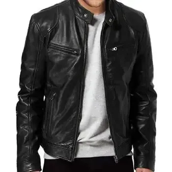 2023autumn/winter Men's Long Sleeve Leather Jacket Stand Collar Punk Motorcycle Street Style Casual Loose Faux Leather Jacket