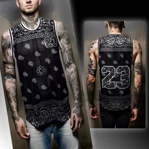 ^23^ ~BLACK BANDANA~ MESH CREWNECK BASKETBALL JERSEYS (TALL BODY)