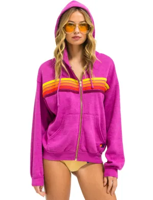 5 Stripe Relaxed Zip Hoodie, Magenta/Orange Yellow