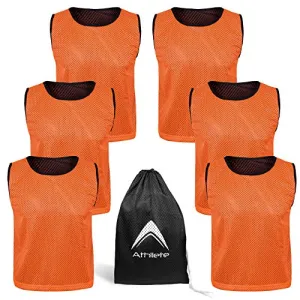 Athllete Reversible Basketball Jersey (Set of 6   Free Carry Bag) Basketball Jerseys, Youth Basketball Jersey (Flame Orange/Black 6 Jerseys, Small)