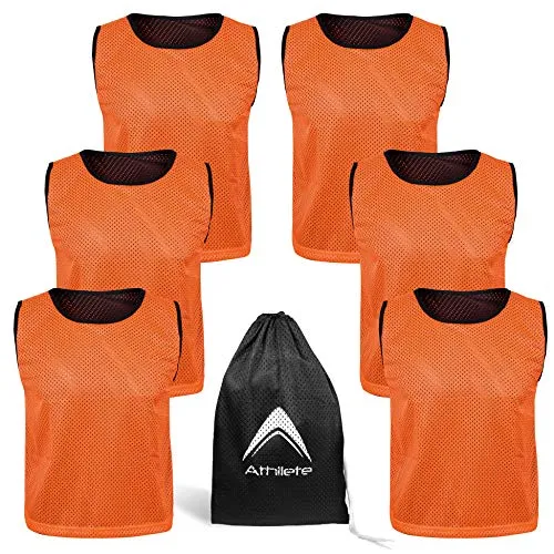 Athllete Reversible Basketball Jersey (Set of 6   Free Carry Bag) Basketball Jerseys, Youth Basketball Jersey (Flame Orange/Black 6 Jerseys, Small)