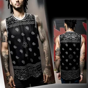 ^BLACK BANDANA^ (BLACK PAISLEY) MESH BASKETBALL JERSEYS (TALL BODY)