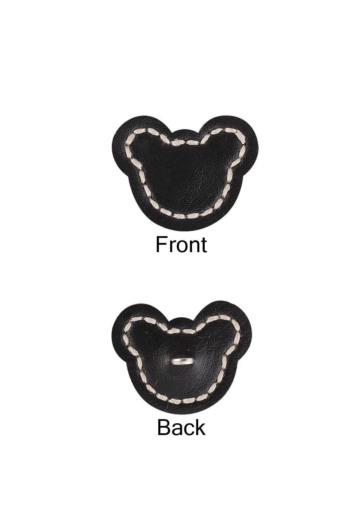 Black Mickey Face Stitched Leather Button with Downhole Loop