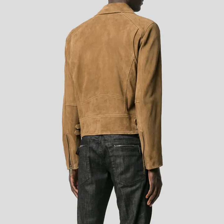 Brown Suede Leather Biker Jacket for Men
