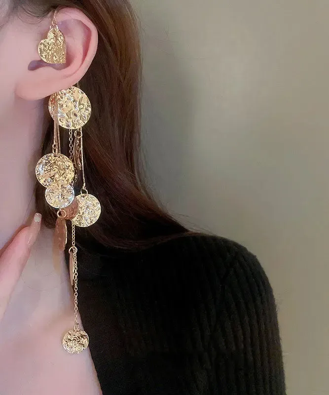 Chic Gold Copper Wrinkled Tassel Sequins Drop Earrings ML0245