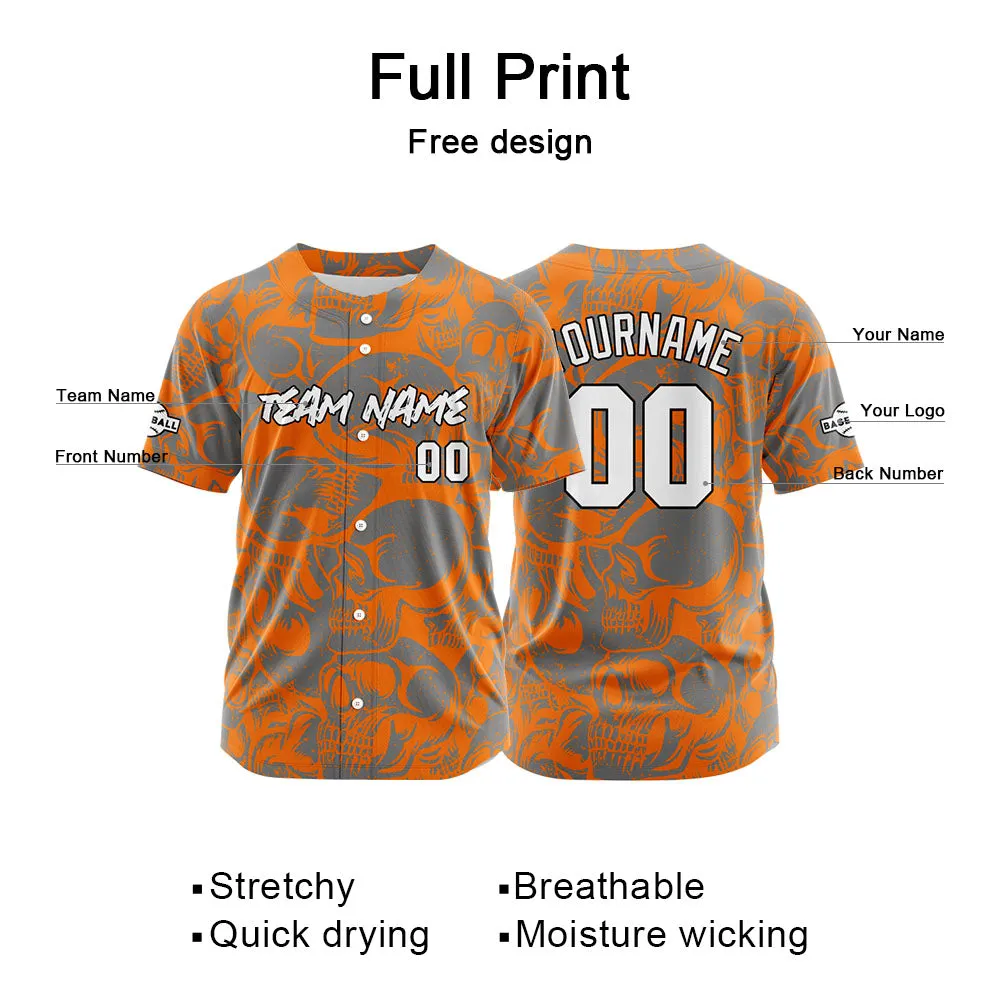 Custom Baseball Uniforms High-Quality for Adult Kids Optimized for Performance Retro Skull-Orange&Grey