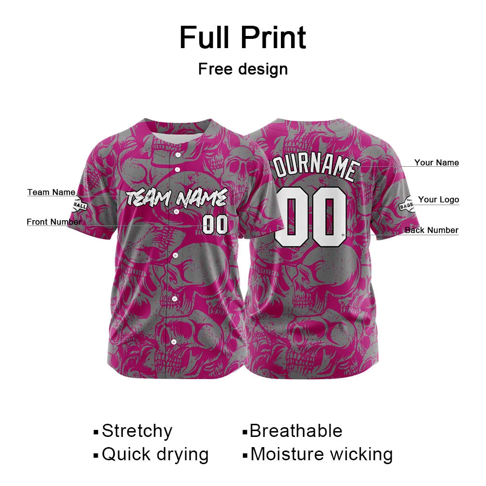 Custom Baseball Uniforms High-Quality for Adult Kids Optimized for Performance Retro Skull-Red Violet&Grey