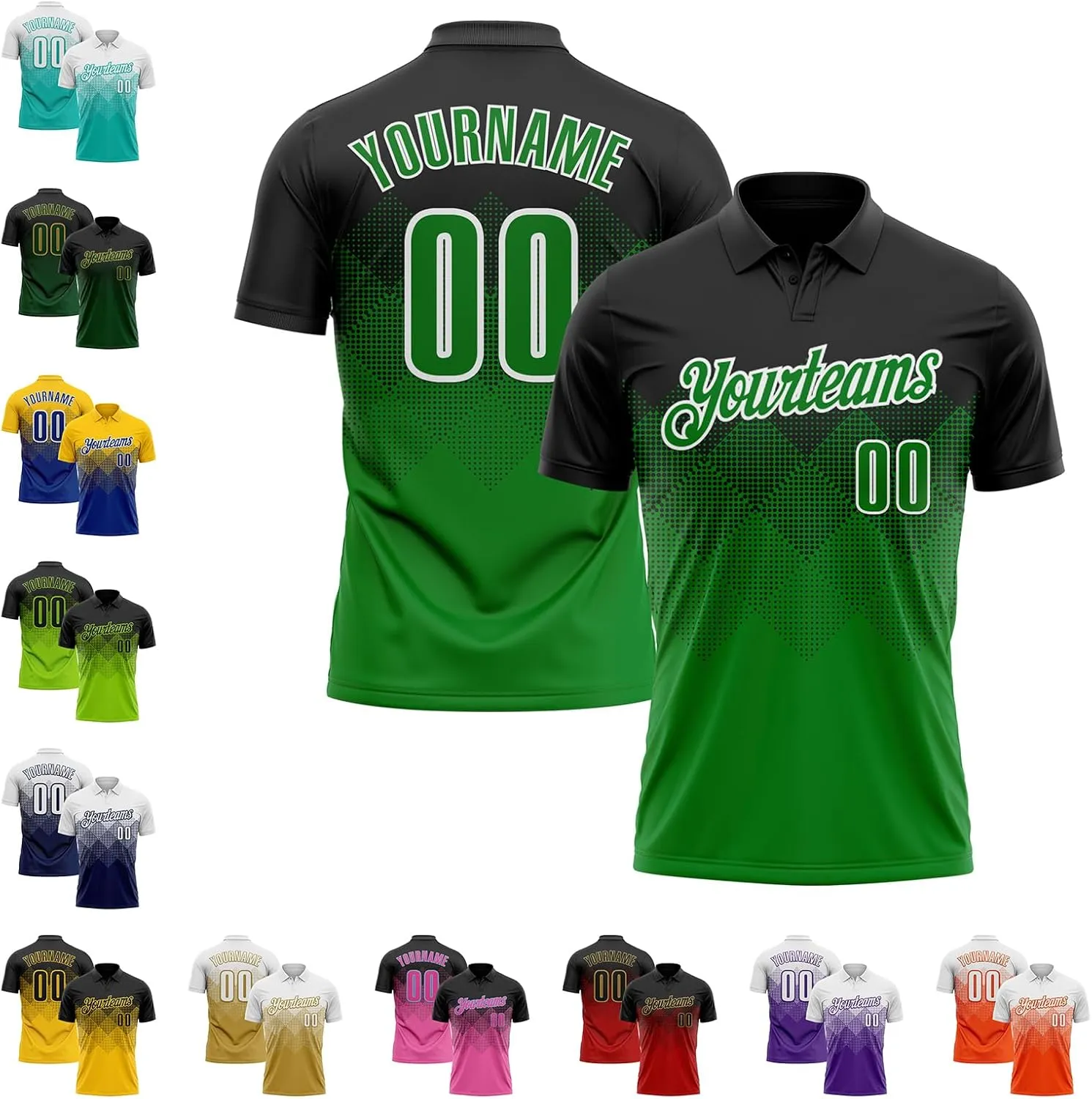 Custom Gradient Golf Polo Shirts Short Sleeve Bowling Dart Tennis Jersey Top Design Men Women Youth Work Business Tee