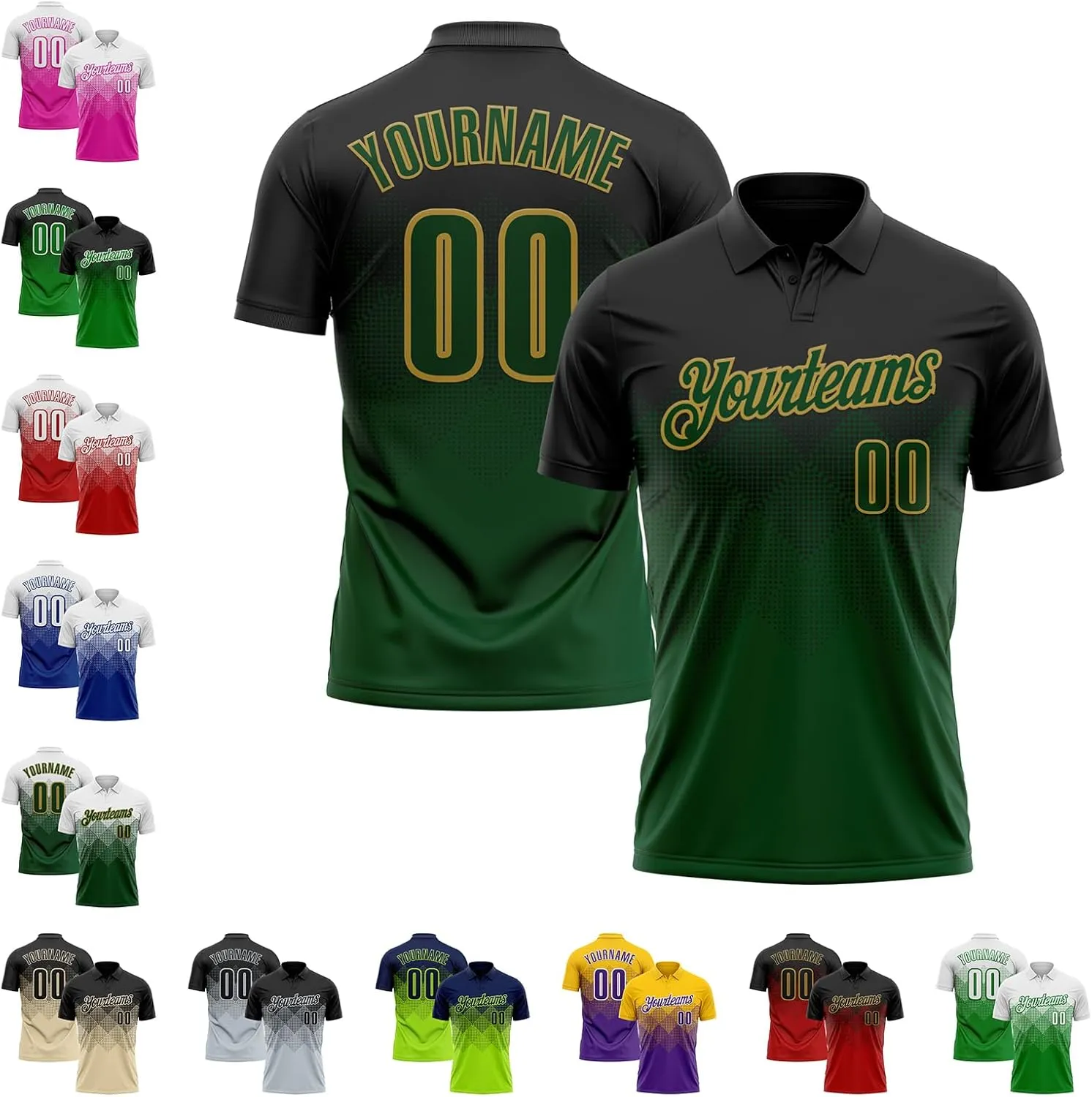 Custom Gradient Golf Polo Shirts Short Sleeve Bowling Dart Tennis Jersey Top Design Men Women Youth Work Business Tee
