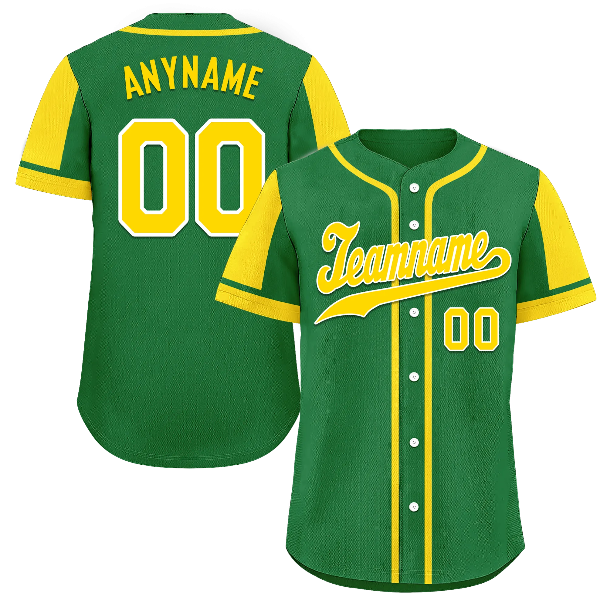Custom Green Yellow Raglan Sleeves Personalized Authentic Baseball Jersey BSBJ01-D017191