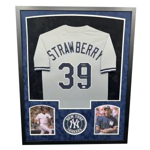 Darryl Strawberry Signed 3X WS Champs New York Gray Custom Double-Suede Framed baseball Jersey (JSA)