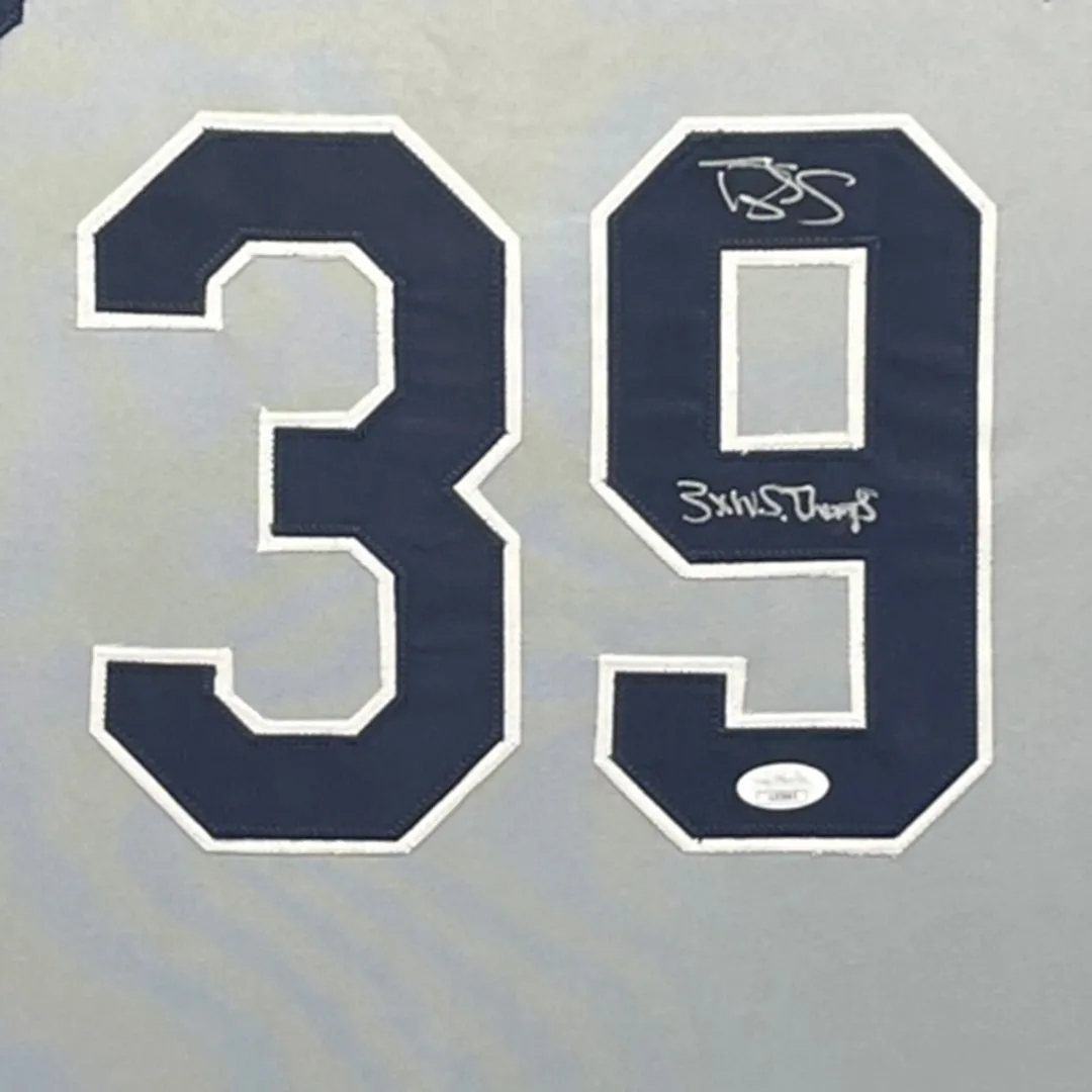 Darryl Strawberry Signed 3X WS Champs New York Gray Custom Double-Suede Framed baseball Jersey (JSA)