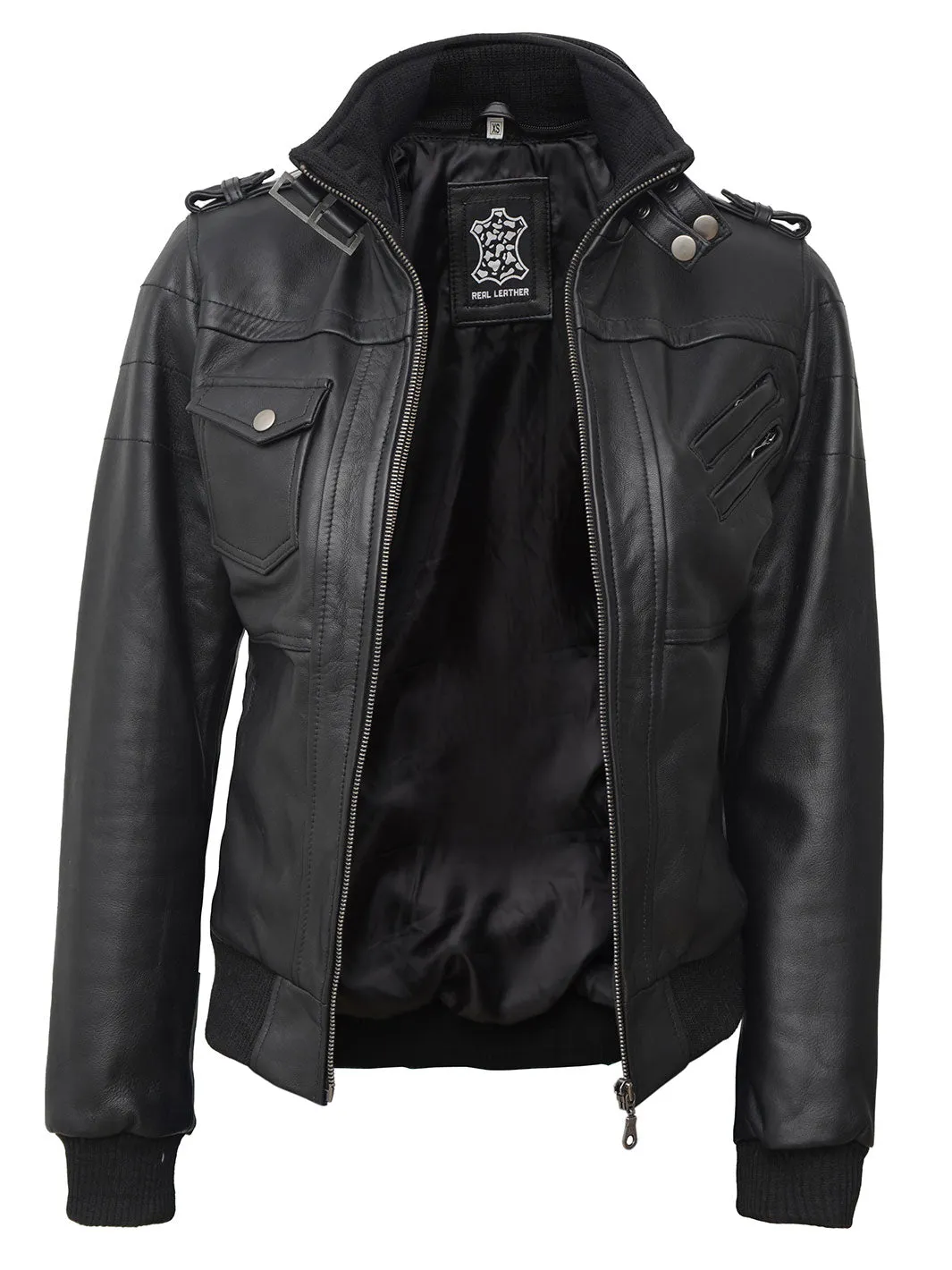 Edinburgh Tall Womens Black Hooded Leather Jacket