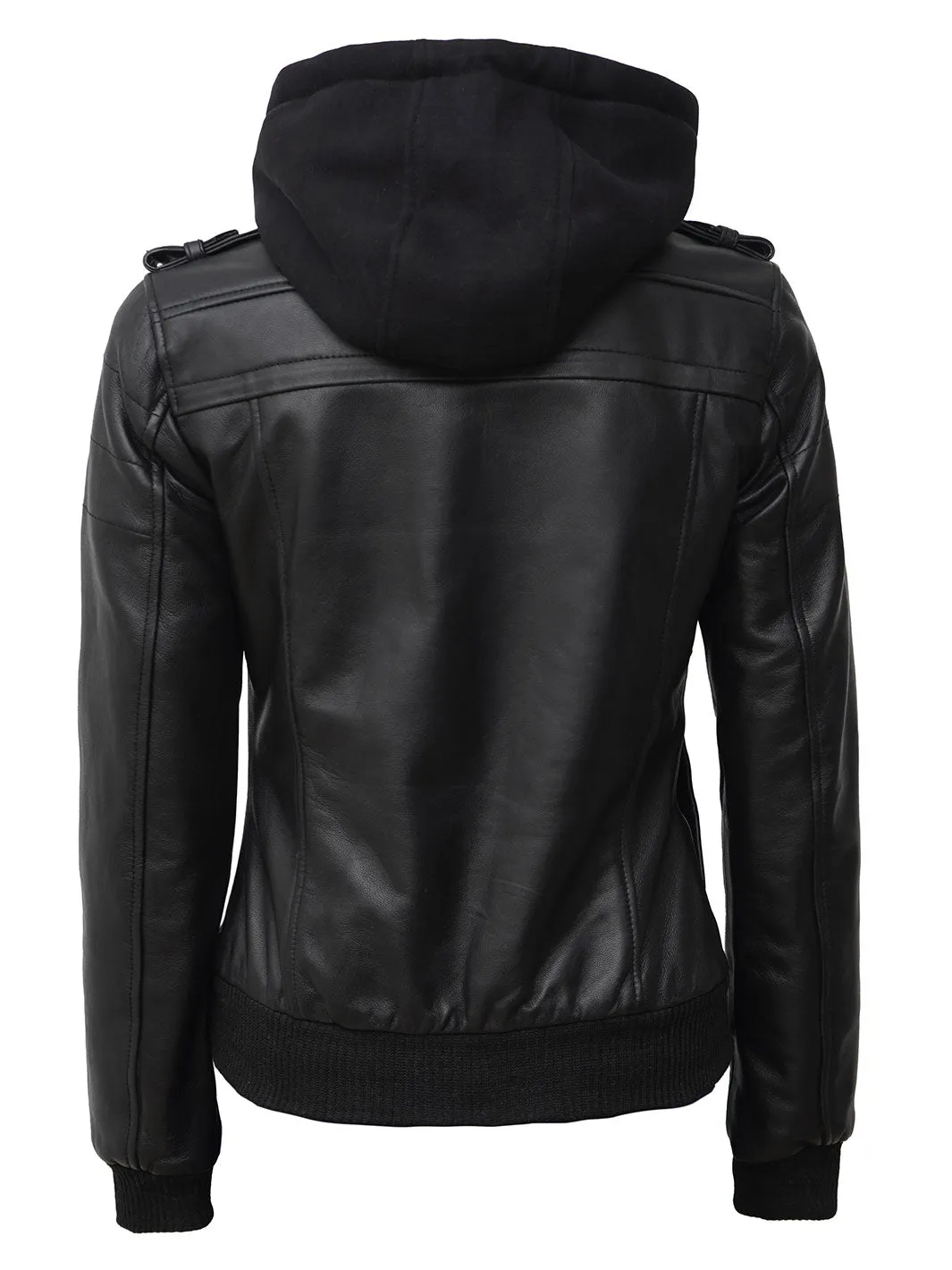 Edinburgh Tall Womens Black Hooded Leather Jacket