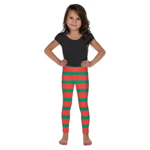 Elf Red Green Striped Kids Girls Leggings (2T-7), Christmas Party Santa Xmas Holiday Costume Printed Graphic Yoga Pants Cute Workout