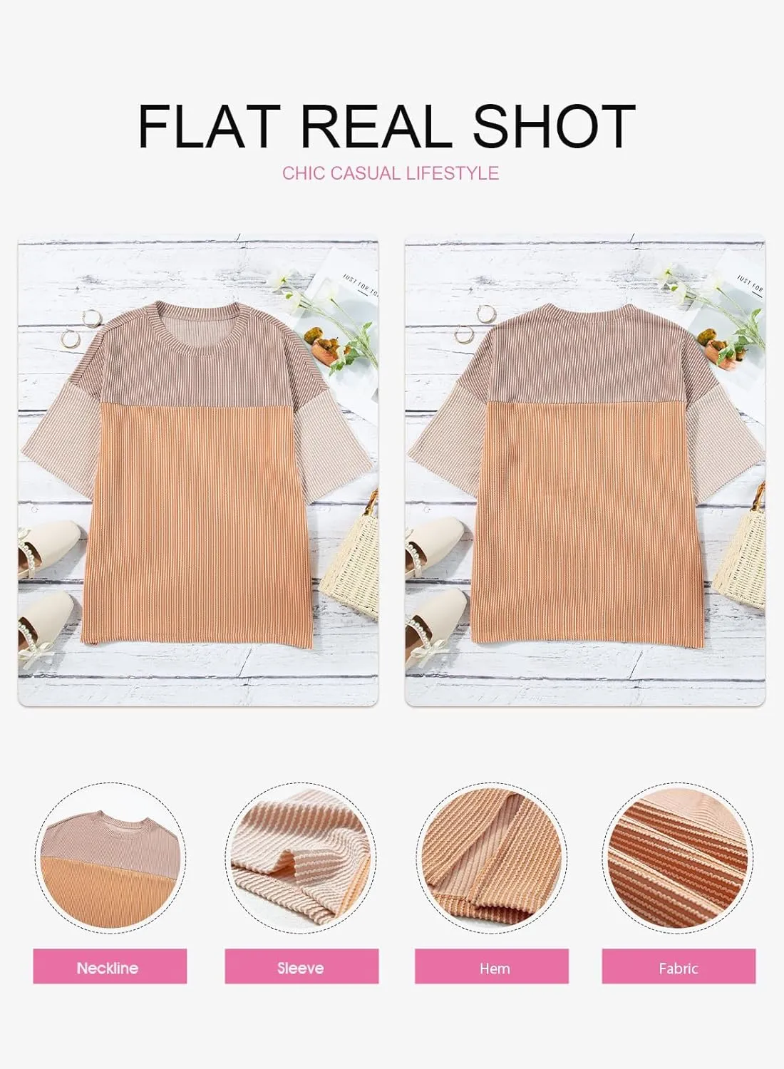 EVALESS Womens Summer Short Sleeve Crewneck Shirts Tops Color Block Lightweight Tee Shirt Top