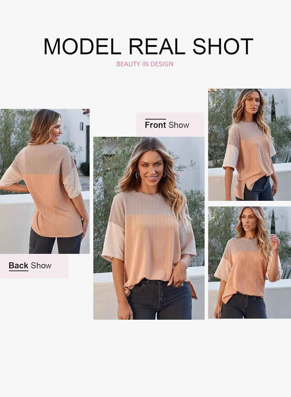 EVALESS Womens Summer Short Sleeve Crewneck Shirts Tops Color Block Lightweight Tee Shirt Top