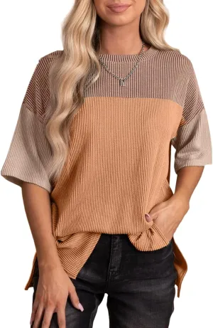 EVALESS Womens Summer Short Sleeve Crewneck Shirts Tops Color Block Lightweight Tee Shirt Top