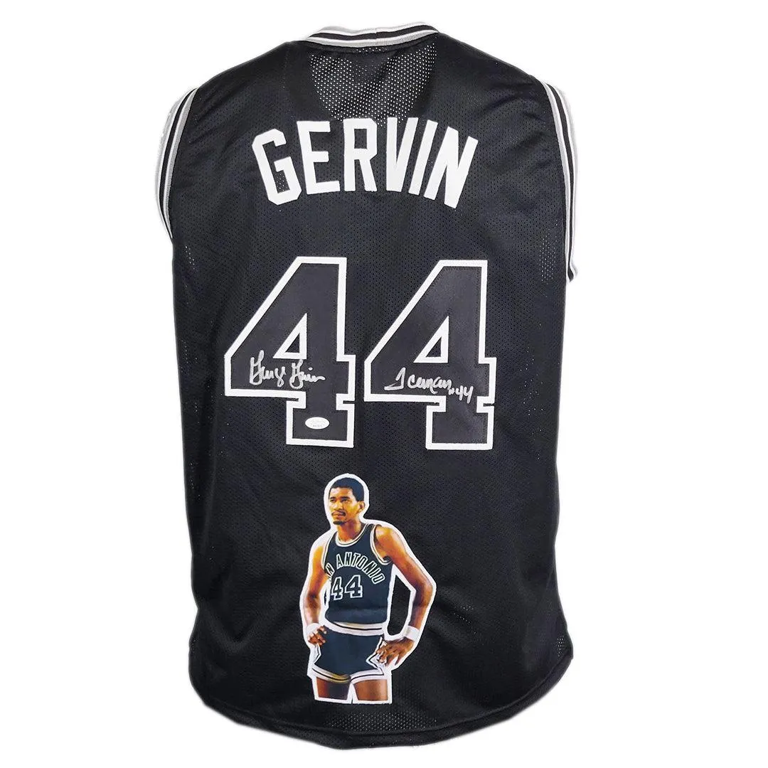 George Gervin Signed Iceman Inscription San Antonio Black Decal Basketball Jersey (JSA)