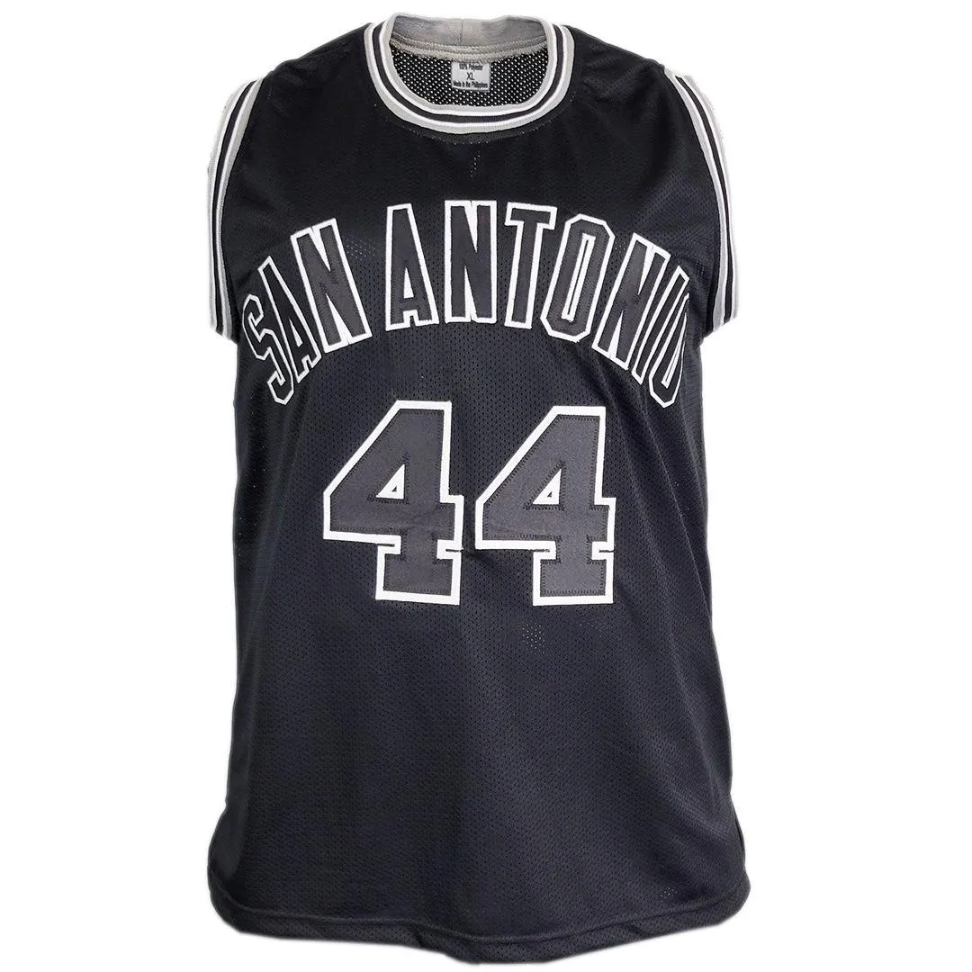 George Gervin Signed Iceman Inscription San Antonio Black Decal Basketball Jersey (JSA)