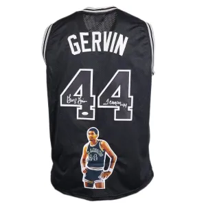 George Gervin Signed Iceman Inscription San Antonio Black Decal Basketball Jersey (JSA)