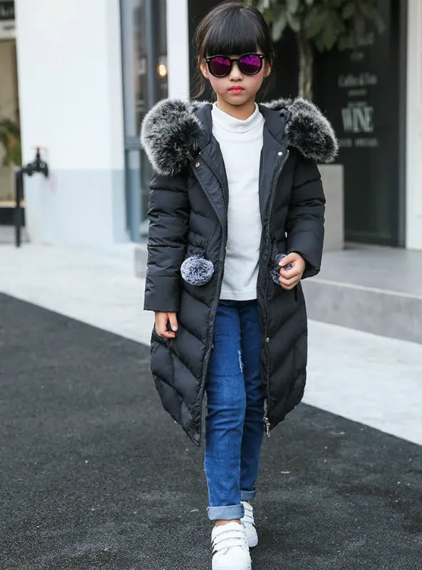 Girls Down Jacket Winter White Duck Down Long