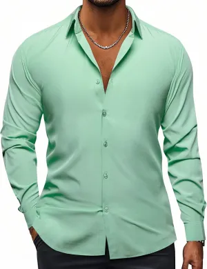 Hi-Tie Men's 4 Way Stretch Dress Shirts Long Sleeve Button Down Wrinkle Free Casual Formal Dress Shirt for Men