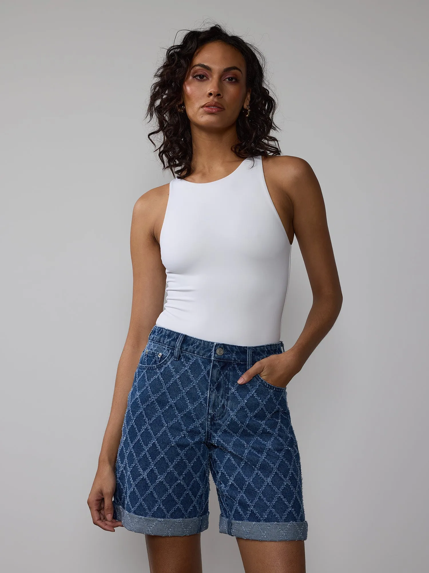 High Rise 9 Inch Diamond Stitch Shorts