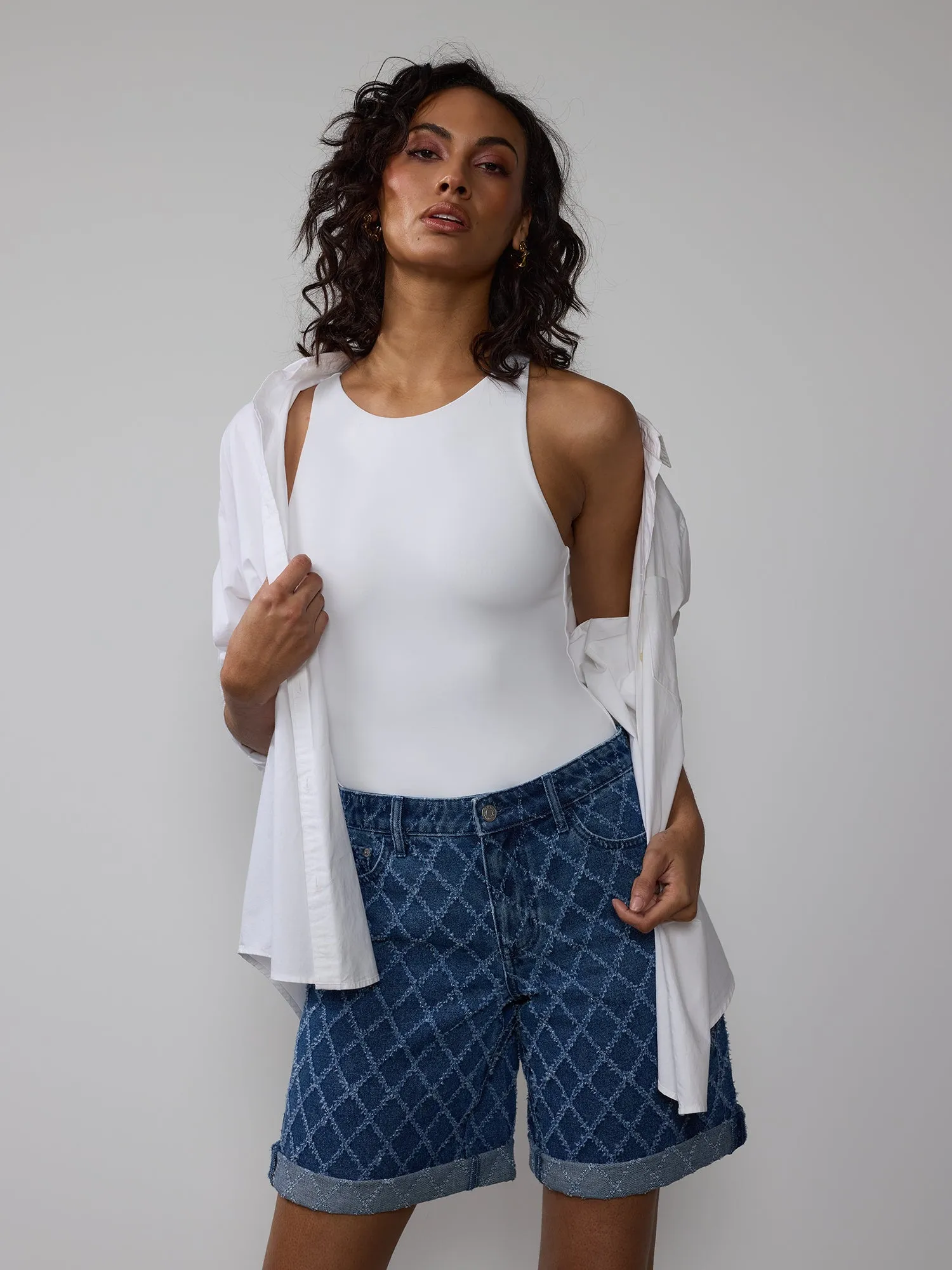 High Rise 9 Inch Diamond Stitch Shorts