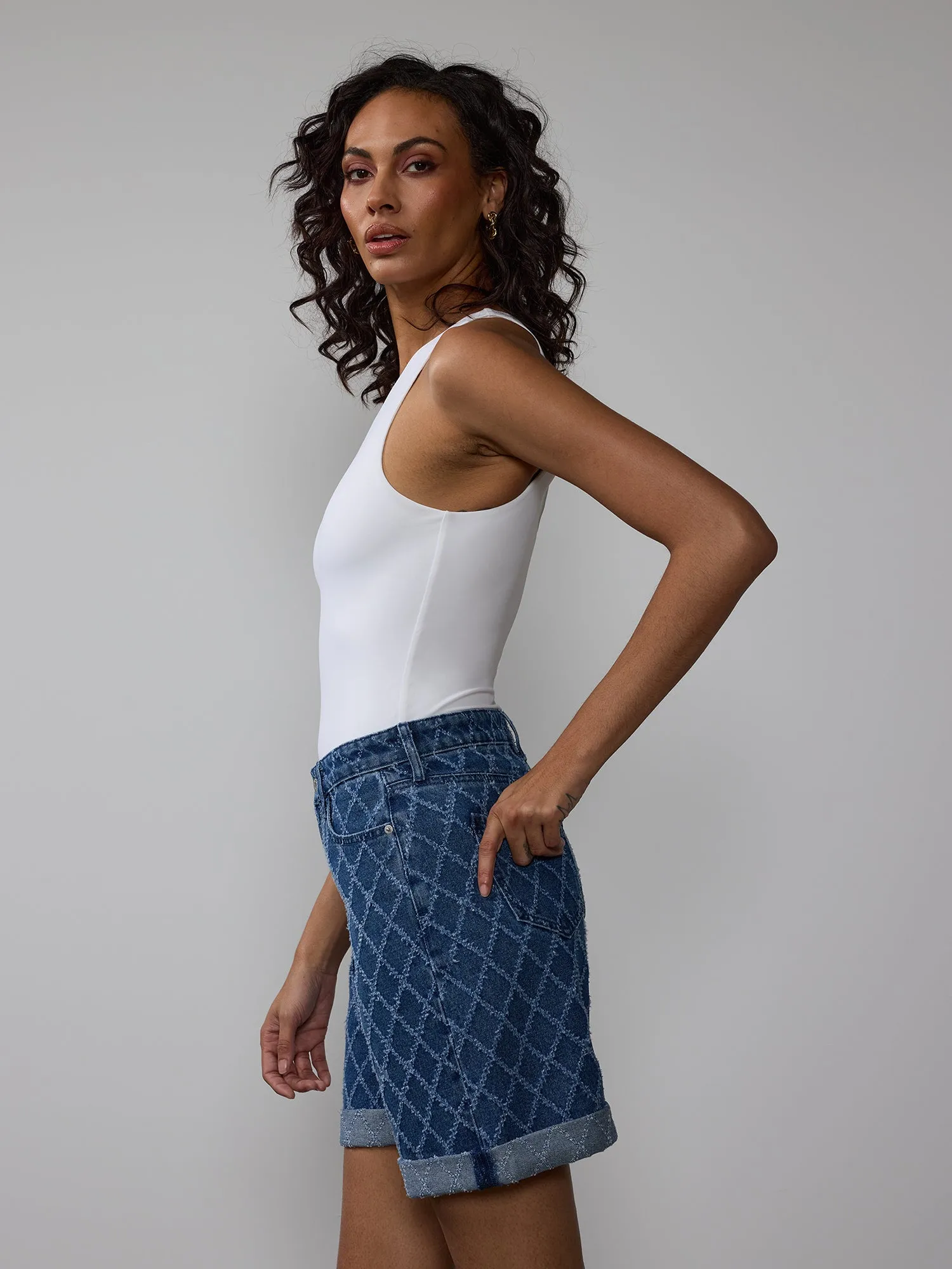 High Rise 9 Inch Diamond Stitch Shorts