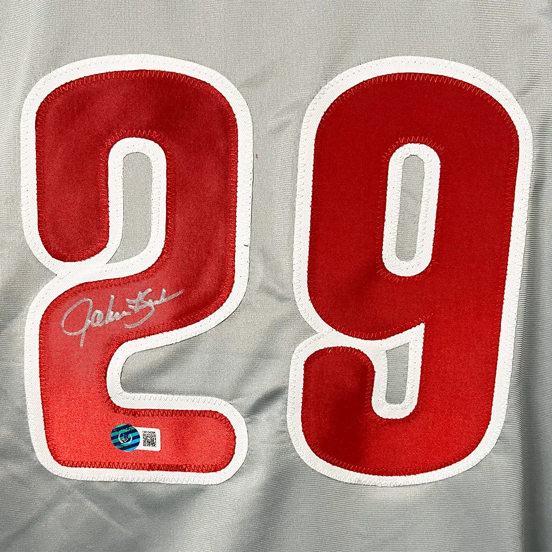 John Kruk Signed Philadelphia Grey Baseball Jersey (Beckett)