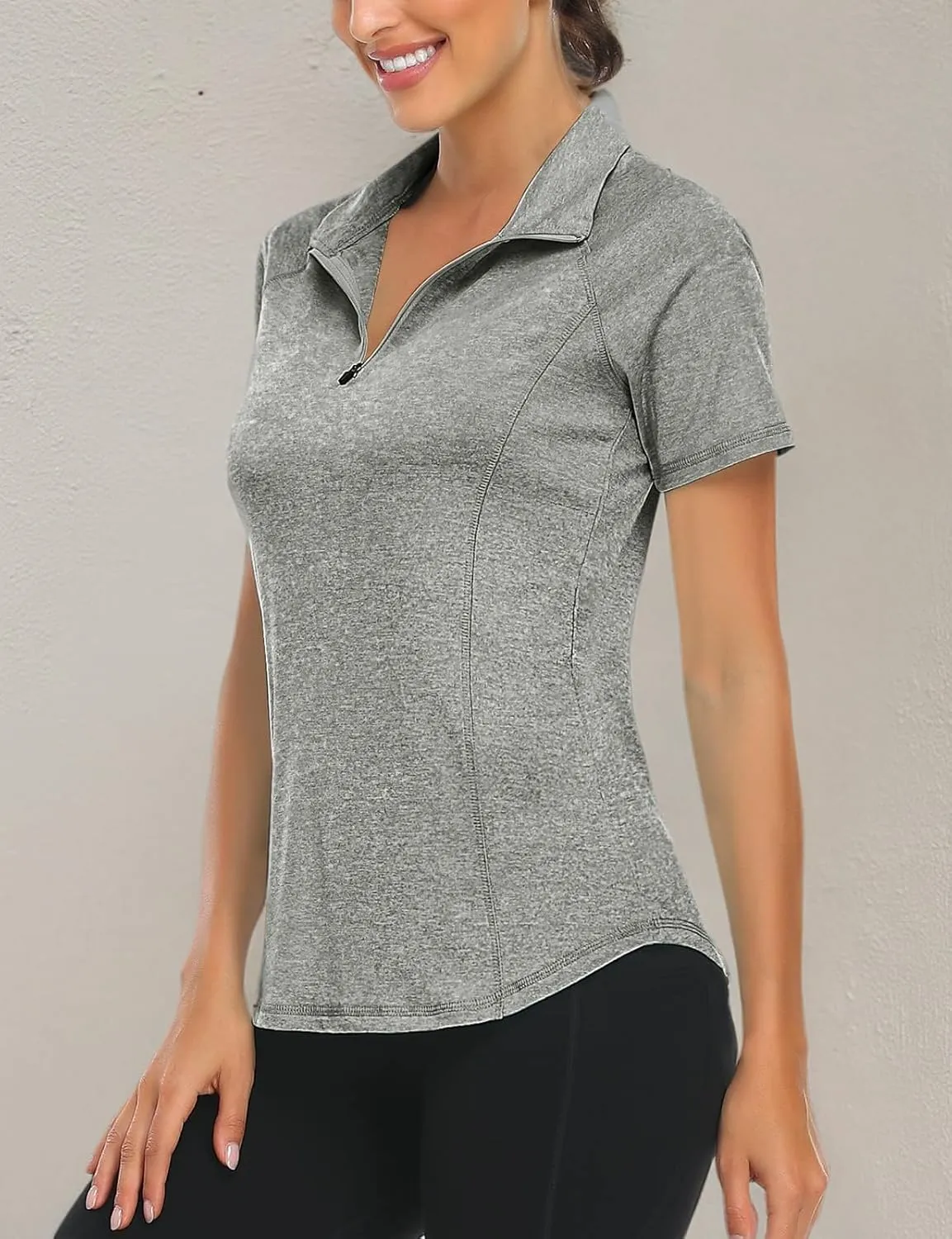 LURANEE Women's Short Sleeve Moisture Wicking Athletic Shirts Quarter Zip Pullover