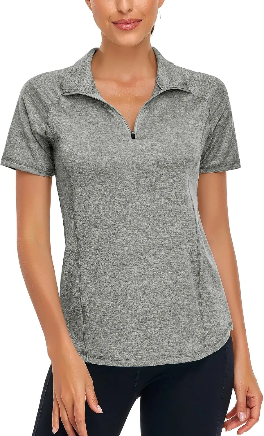 LURANEE Women's Short Sleeve Moisture Wicking Athletic Shirts Quarter Zip Pullover