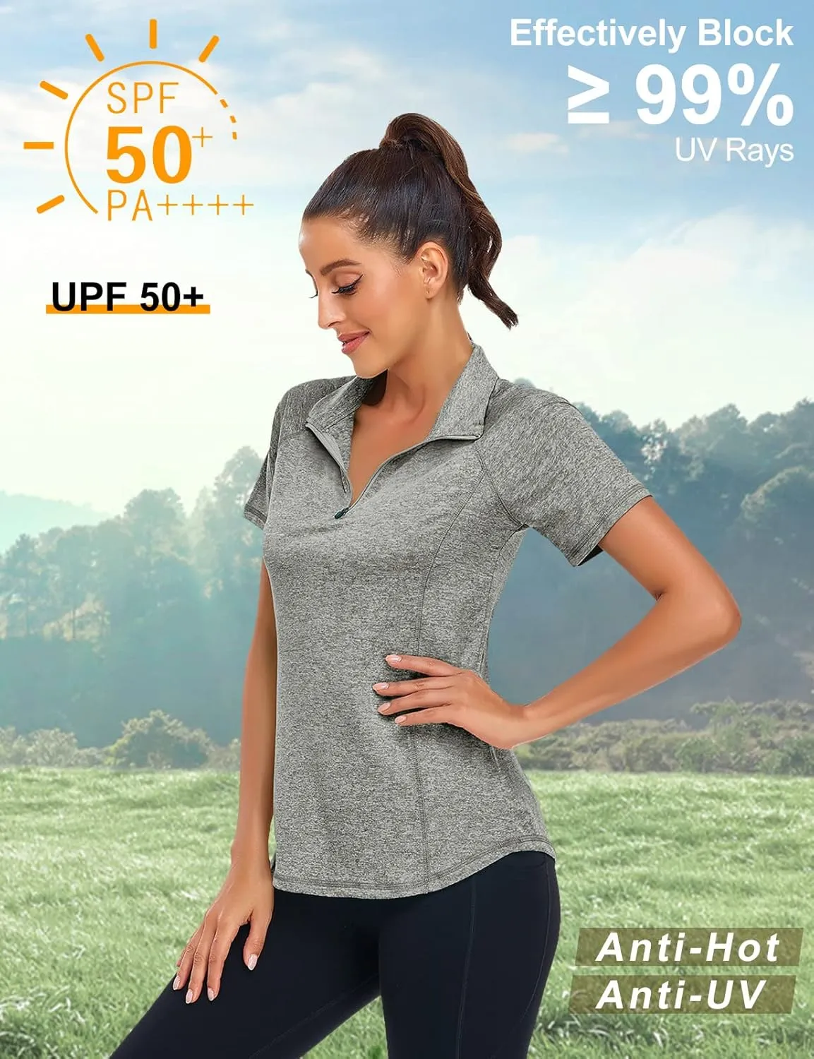 LURANEE Women's Short Sleeve Moisture Wicking Athletic Shirts Quarter Zip Pullover