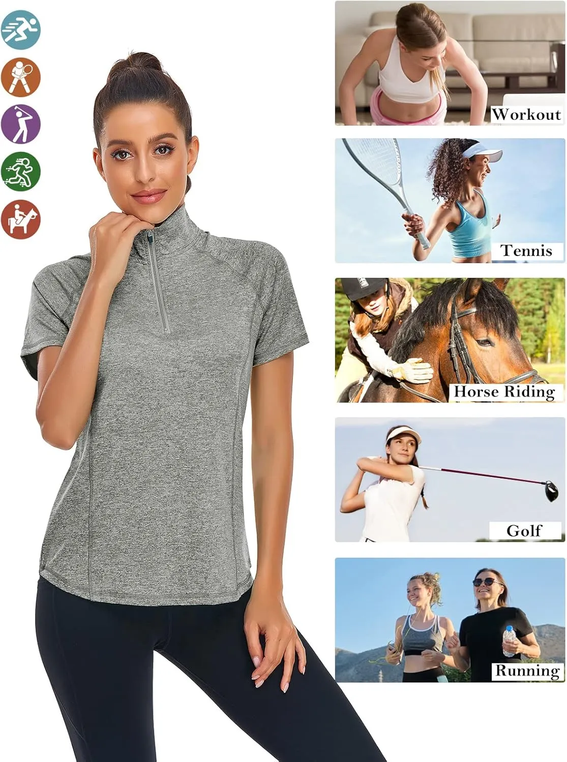 LURANEE Women's Short Sleeve Moisture Wicking Athletic Shirts Quarter Zip Pullover