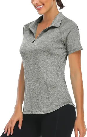 LURANEE Women's Short Sleeve Moisture Wicking Athletic Shirts Quarter Zip Pullover