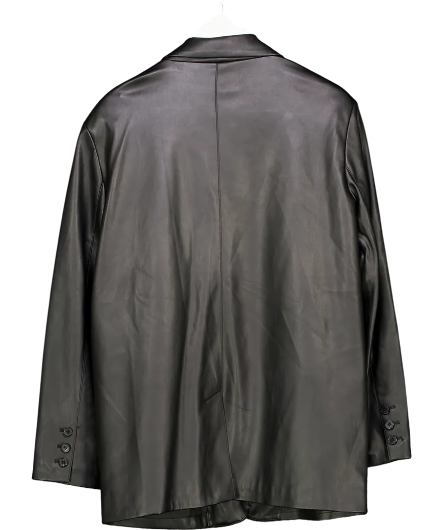 NA-KD Black Faux Leather Blazer UK 8
