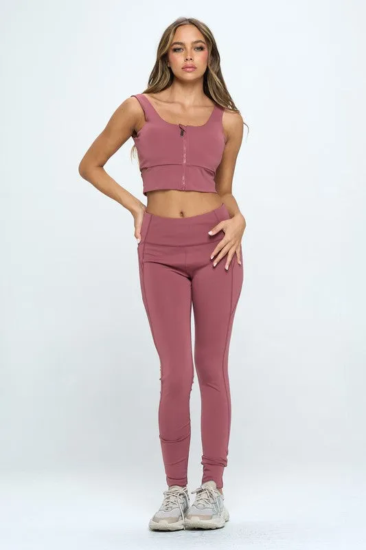 OTOS ACTIVE Zip Up Crop Sports Tank Top Set