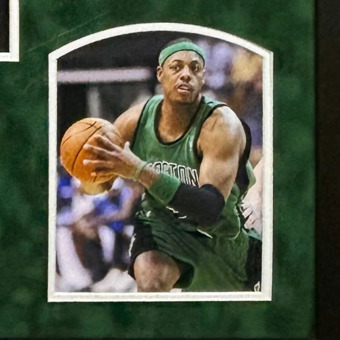 Paul Pierce Signed Boston Black Custom Suede Matte Framed Basketball Jersey (JSA)