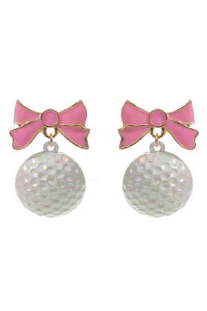 Pink Ribbon Golf Ball Dangle Earrings