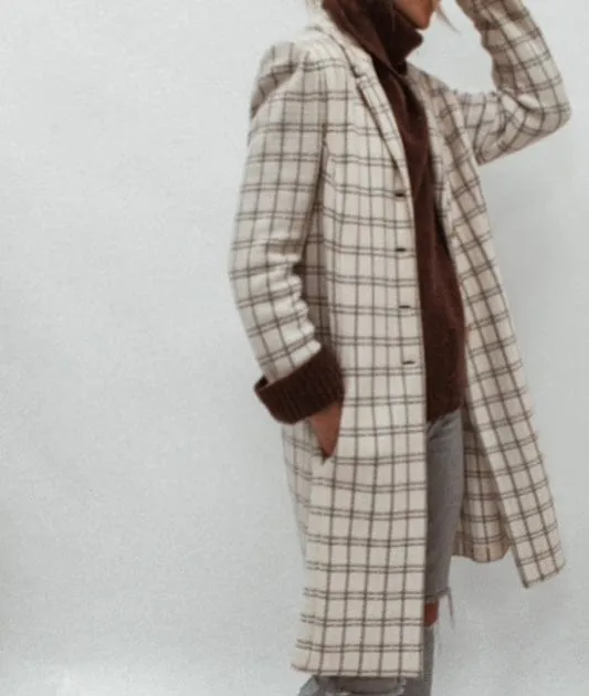 Plaid Collared Peacoat
