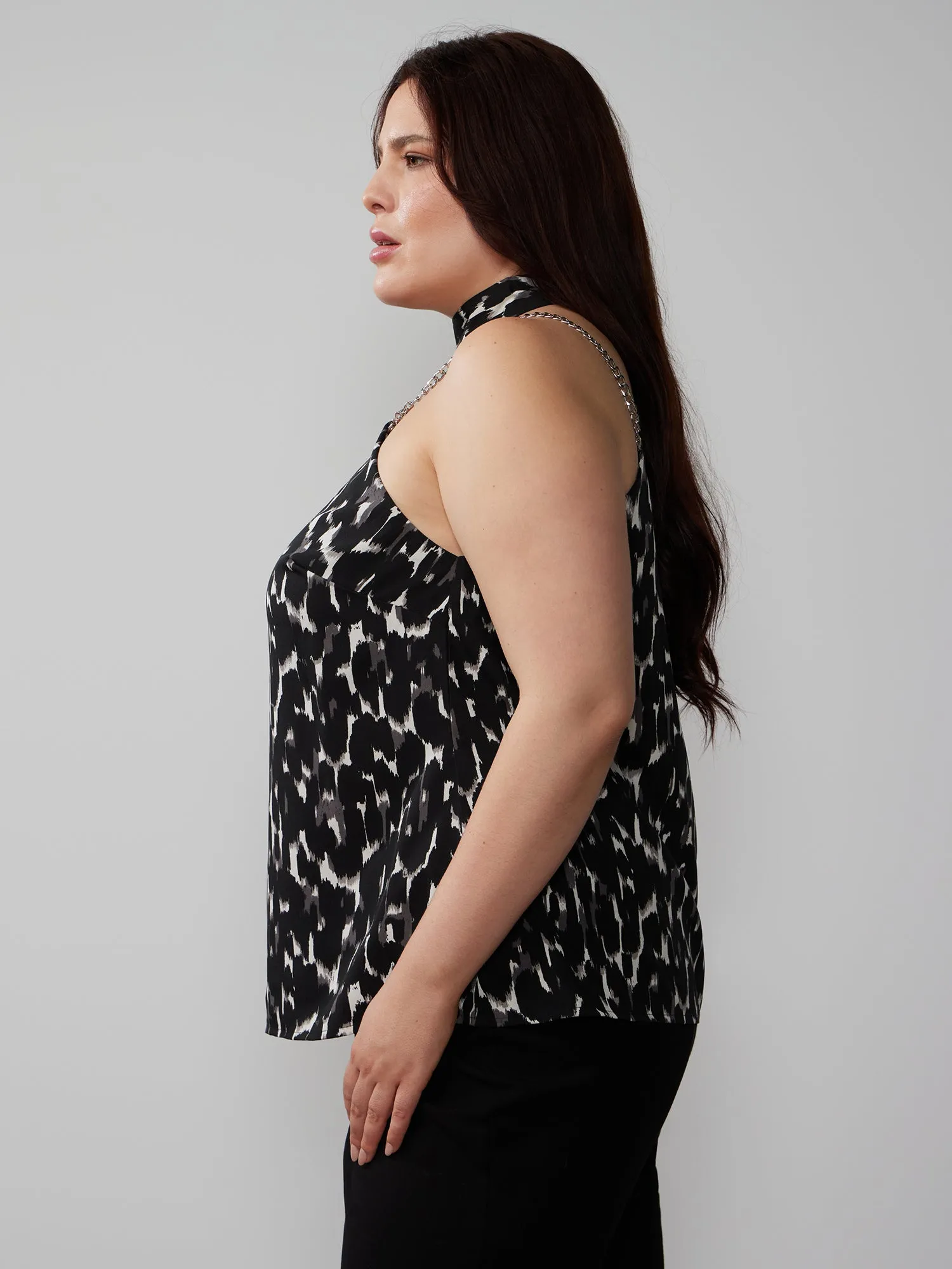 Plus One Shoulder Animal Print Blouse