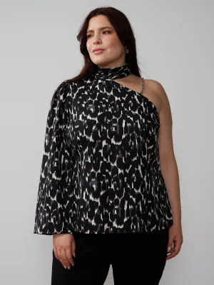 Plus One Shoulder Animal Print Blouse