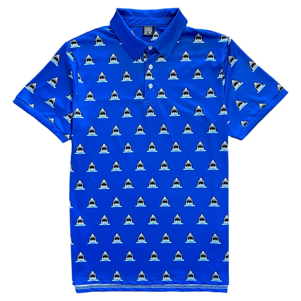 Royal Blue Shark Attack Mens Golf Polo Shirt