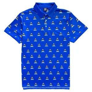 Royal Blue Shark Attack Mens Golf Polo Shirt