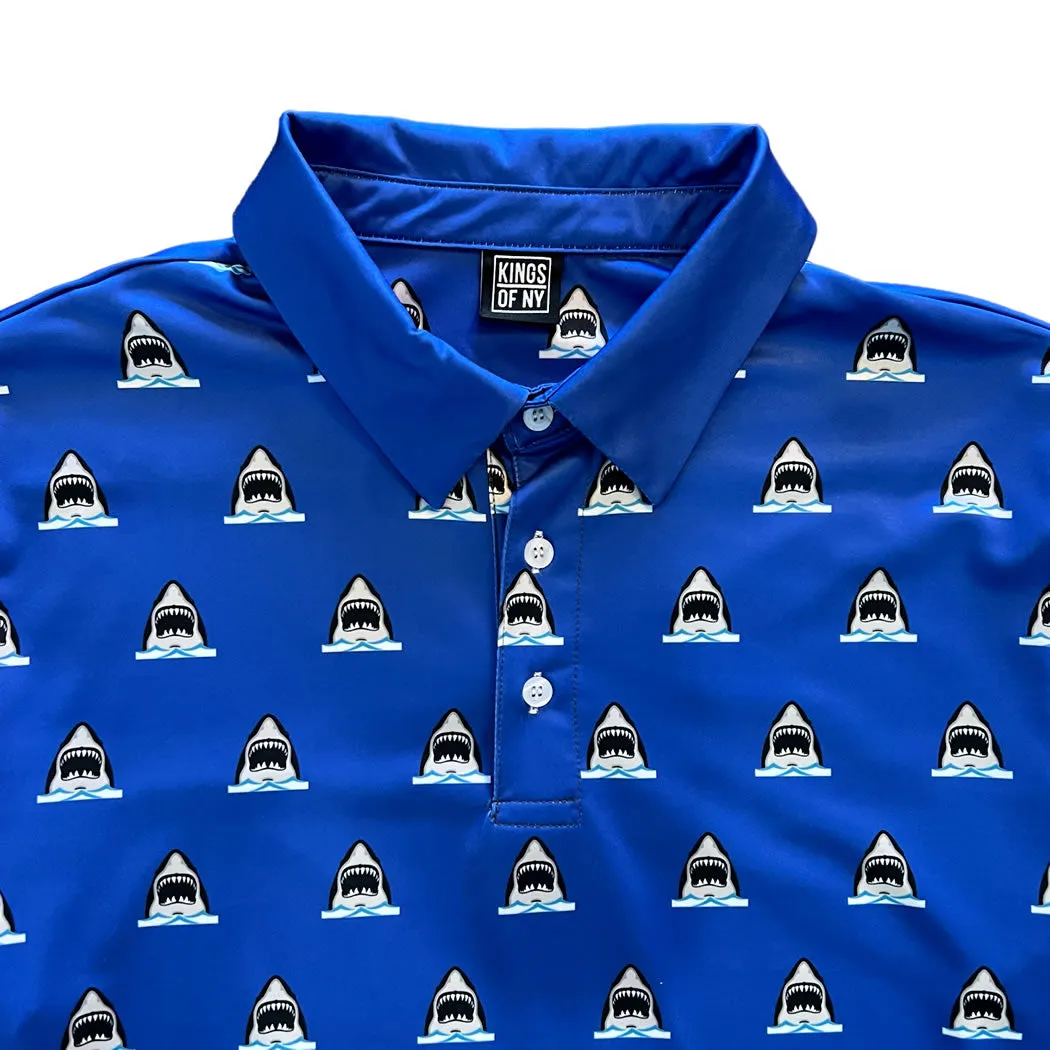 Royal Blue Shark Attack Mens Golf Polo Shirt