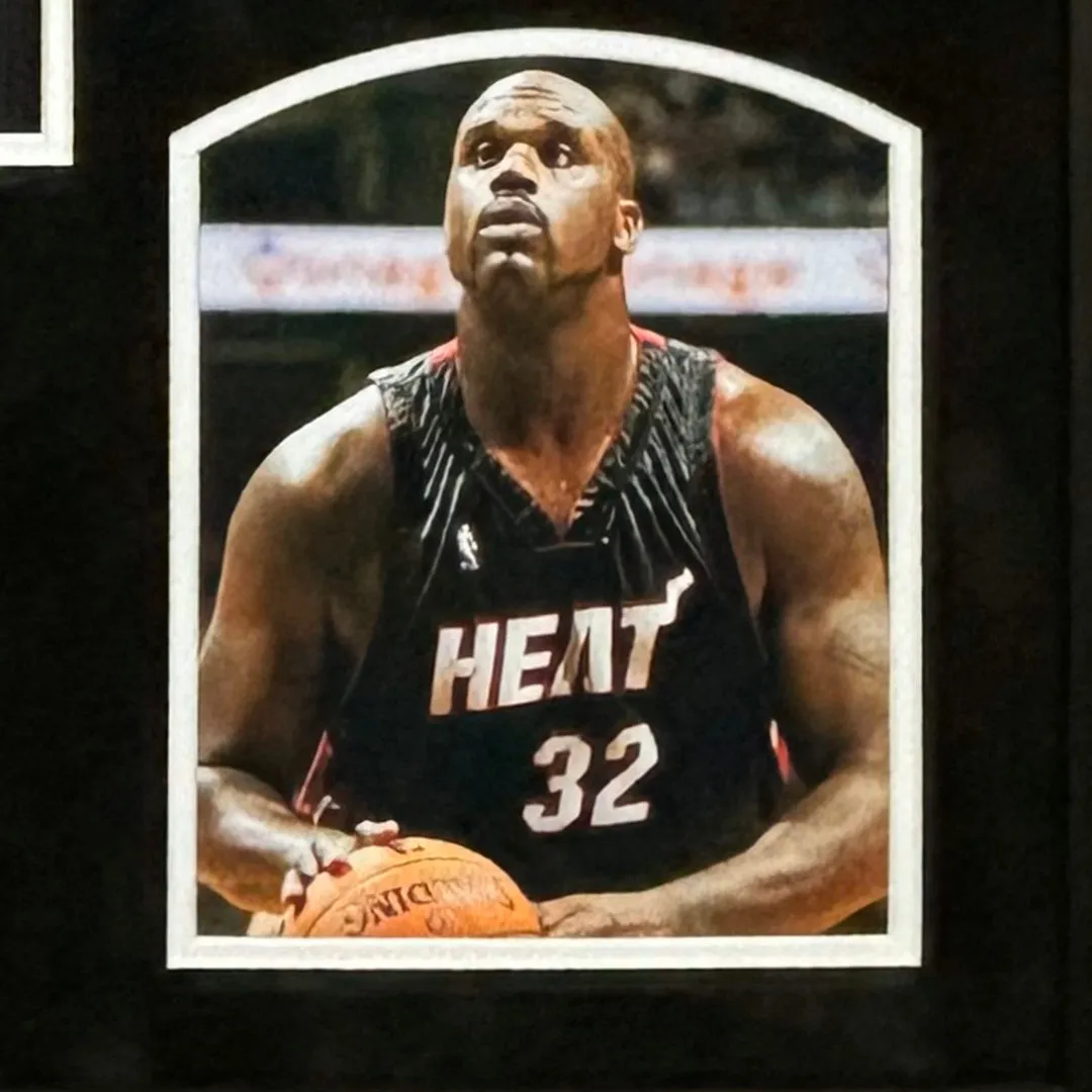 Shaquille O'Neal Signed Miami Black Custom Suede Matte Framed Jersey (Beckett)